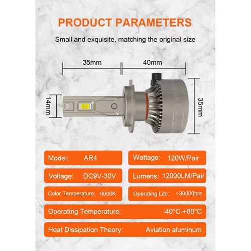 A80 Turbo LED 2pcs AR4 120W H1 H4 H7 H8 H9 H11 H15