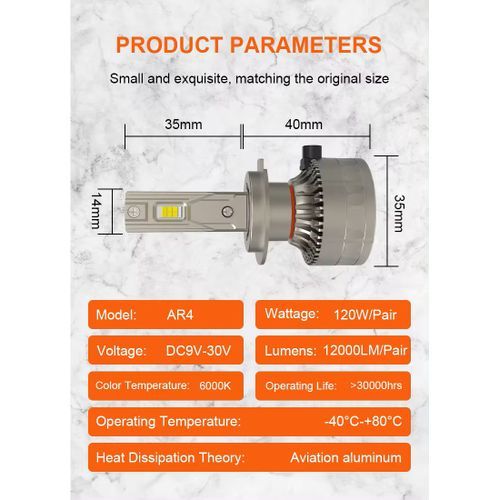 A80 Turbo LED 2pcs AR4 120W  H1 H4 H7 H8 H9 H11 H15