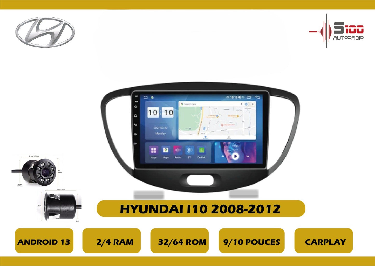 POSTE RADIO ANDROID Hyundai I10 2008-2012